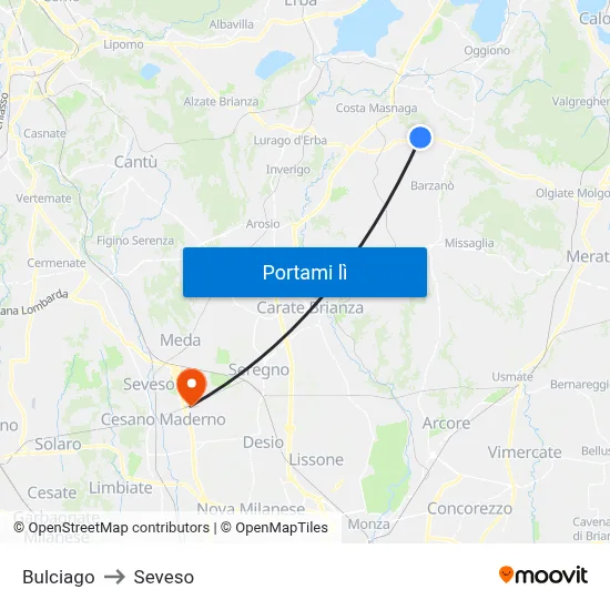 Bulciago to Seveso map