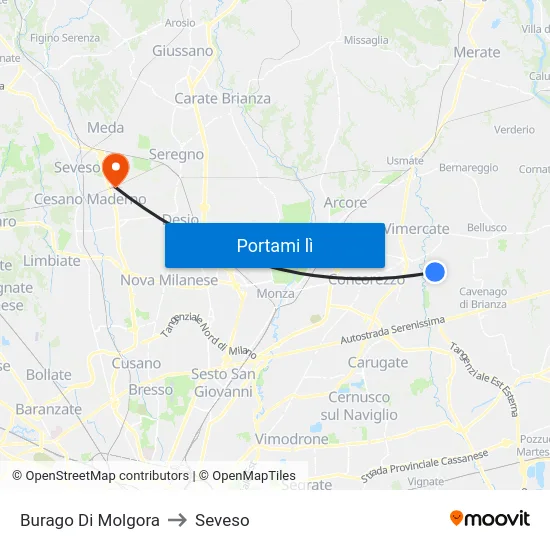 Burago Di Molgora to Seveso map