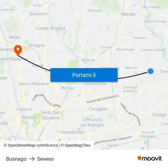 Busnago to Seveso map