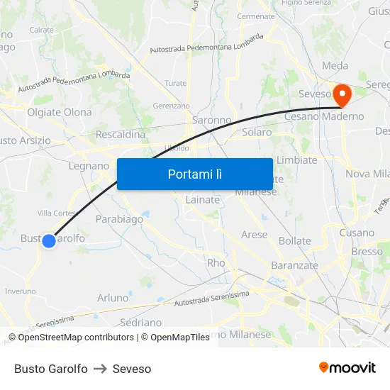 Busto Garolfo to Seveso map
