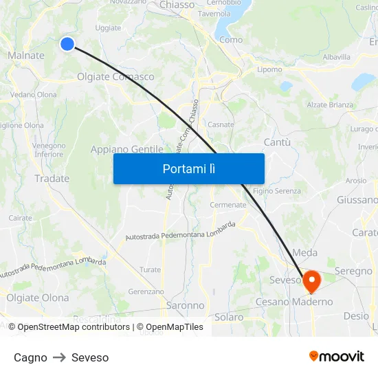 Cagno to Seveso map