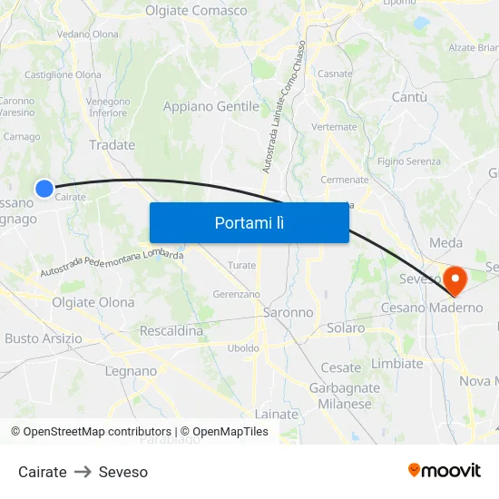 Cairate to Seveso map