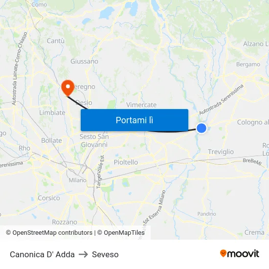 Canonica D' Adda to Seveso map