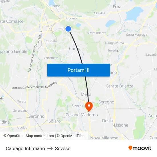 Capiago Intimiano to Seveso map