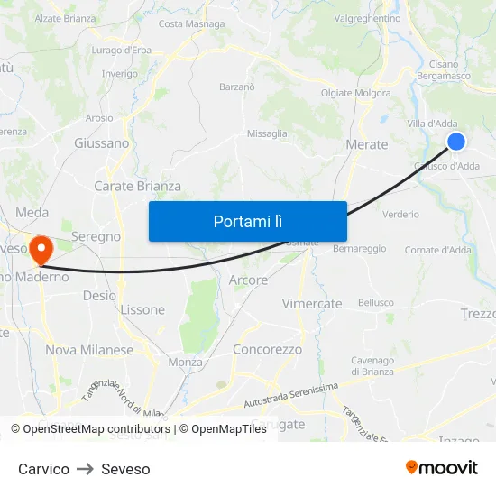 Carvico to Seveso map