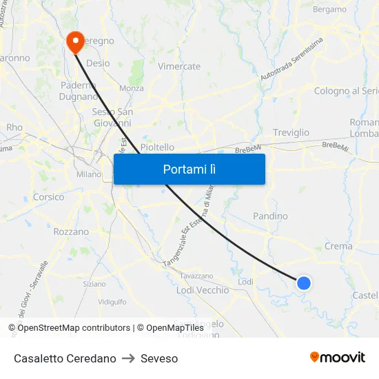 Casaletto Ceredano to Seveso map