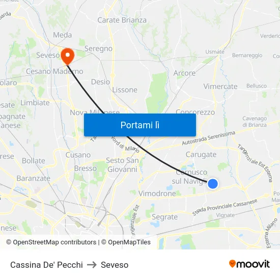 Cassina De' Pecchi to Seveso map