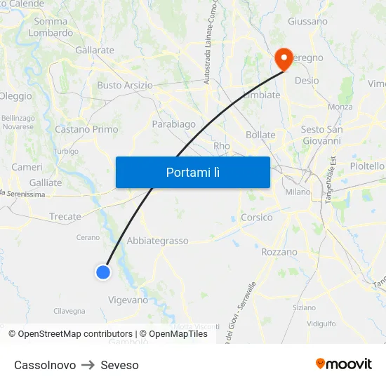 Cassolnovo to Seveso map