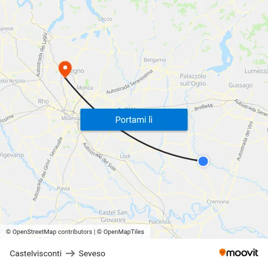Castelvisconti to Seveso map