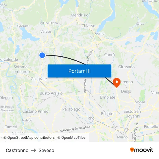 Castronno to Seveso map