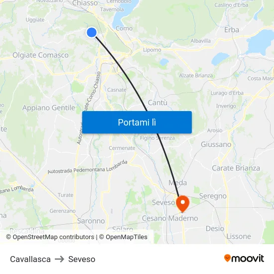 Cavallasca to Seveso map