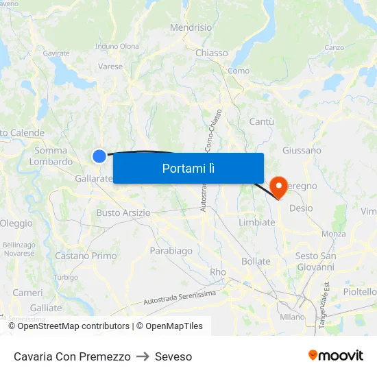 Cavaria Con Premezzo to Seveso map