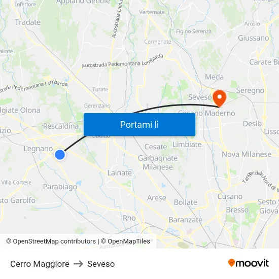 Cerro Maggiore to Seveso map