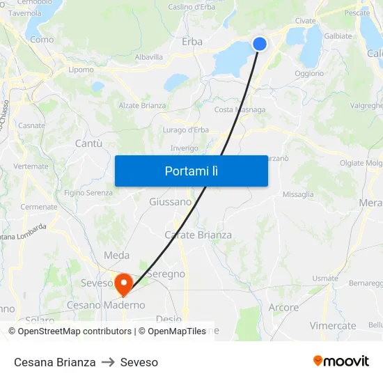 Cesana Brianza to Seveso map