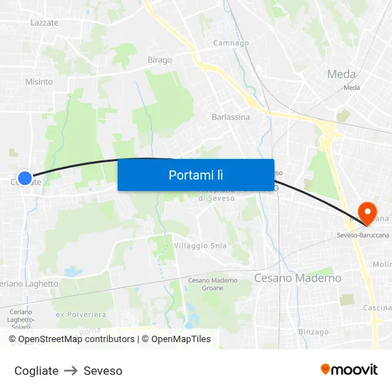 Cogliate to Seveso map