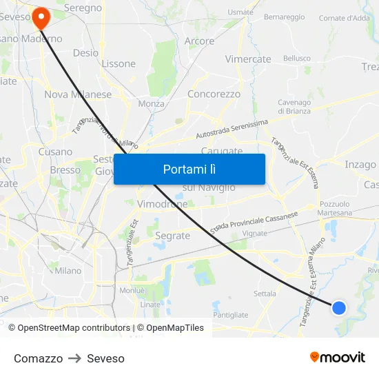 Comazzo to Seveso map