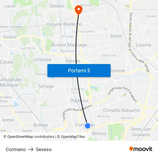 Cormano to Seveso map