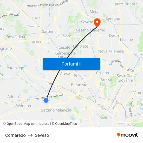 Cornaredo to Seveso map