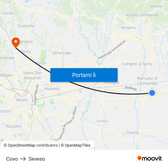 Covo to Seveso map