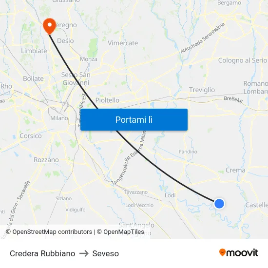 Credera Rubbiano to Seveso map