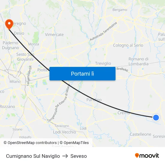 Cumignano Sul Naviglio to Seveso map