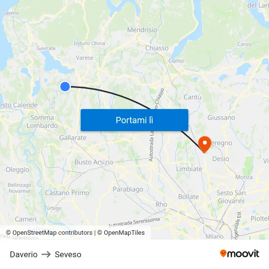 Daverio to Seveso map
