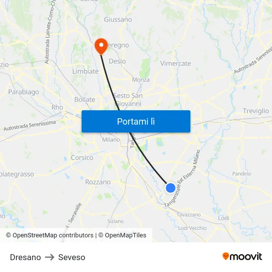 Dresano to Seveso map