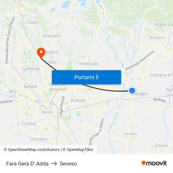 Fara Gera D' Adda to Seveso map