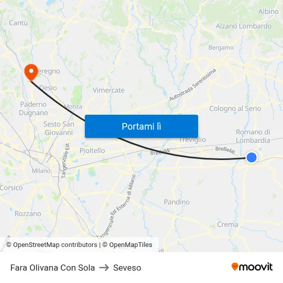 Fara Olivana Con Sola to Seveso map