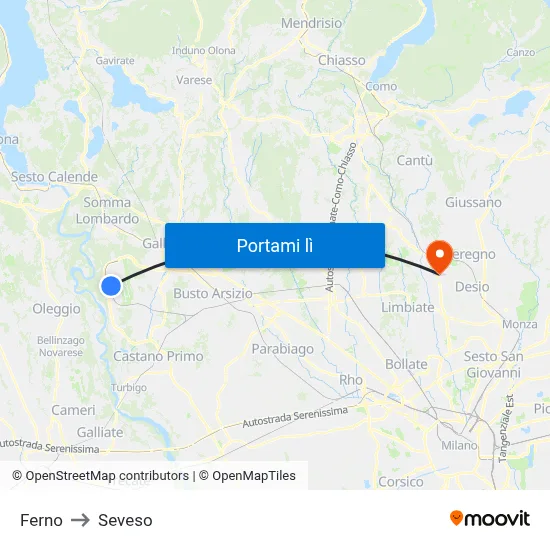 Ferno to Seveso map