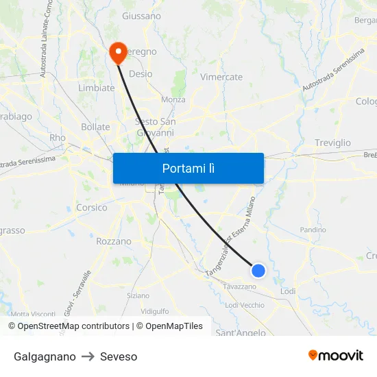 Galgagnano to Seveso map