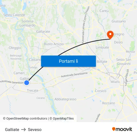 Galliate to Seveso map