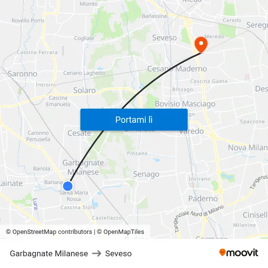 Garbagnate Milanese to Seveso map