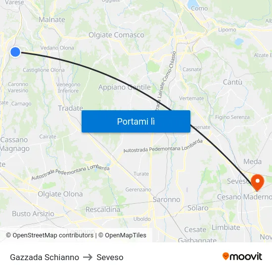 Gazzada Schianno to Seveso map