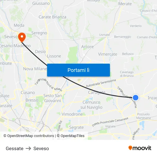 Gessate to Seveso map