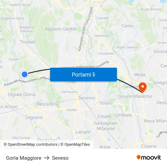 Gorla Maggiore to Seveso map