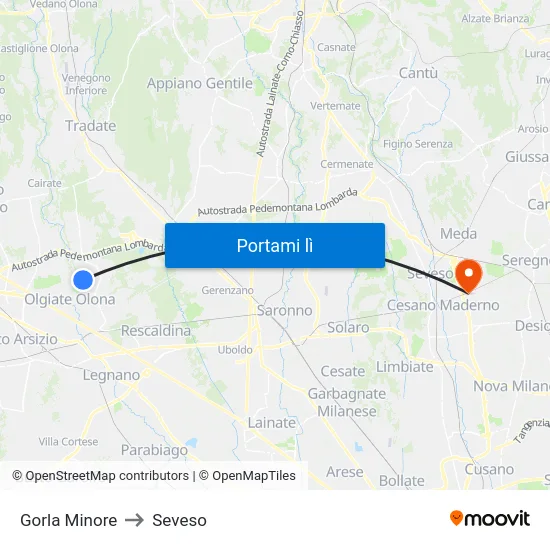 Gorla Minore to Seveso map
