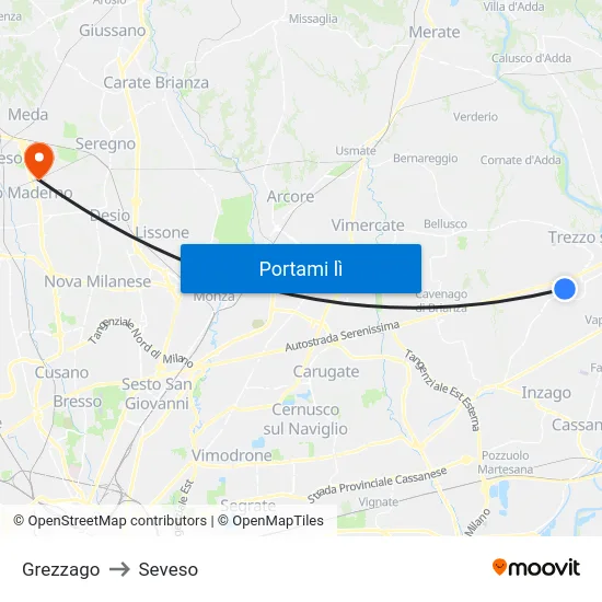 Grezzago to Seveso map