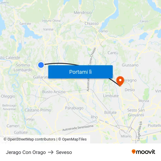 Jerago Con Orago to Seveso map