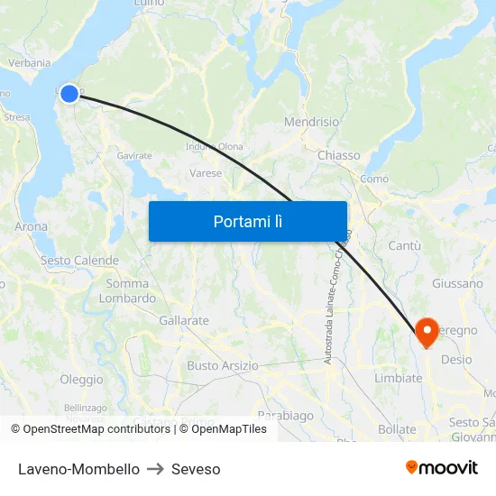 Laveno-Mombello to Seveso map