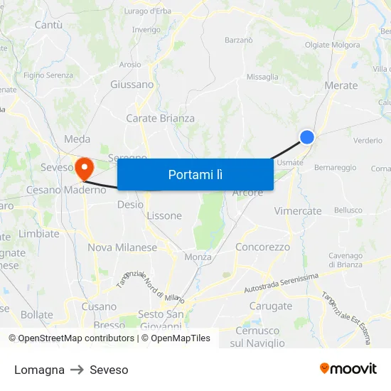 Lomagna to Seveso map