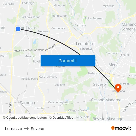 Lomazzo to Seveso map