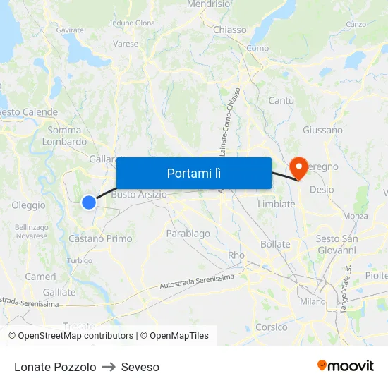 Lonate Pozzolo to Seveso map