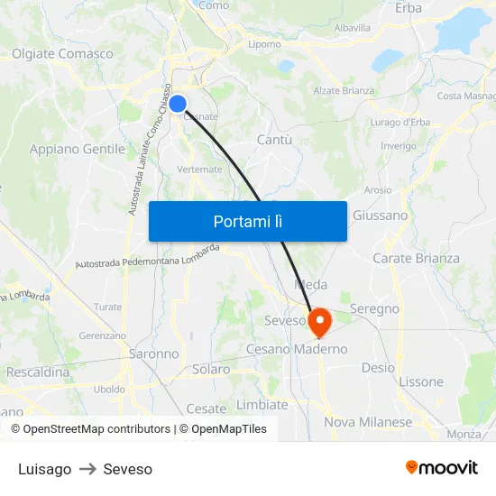 Luisago to Seveso map