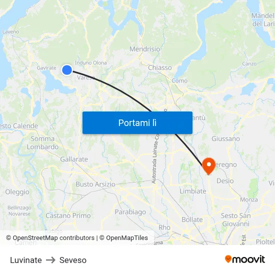 Luvinate to Seveso map