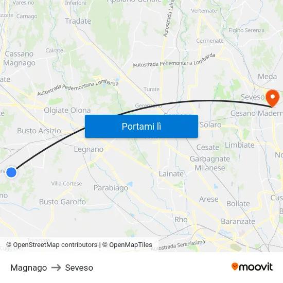 Magnago to Seveso map