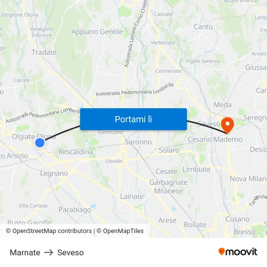 Marnate to Seveso map
