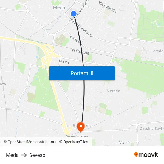 Meda to Seveso map