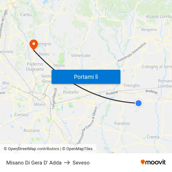 Misano Di Gera D' Adda to Seveso map