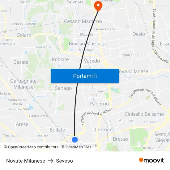 Novate Milanese to Seveso map